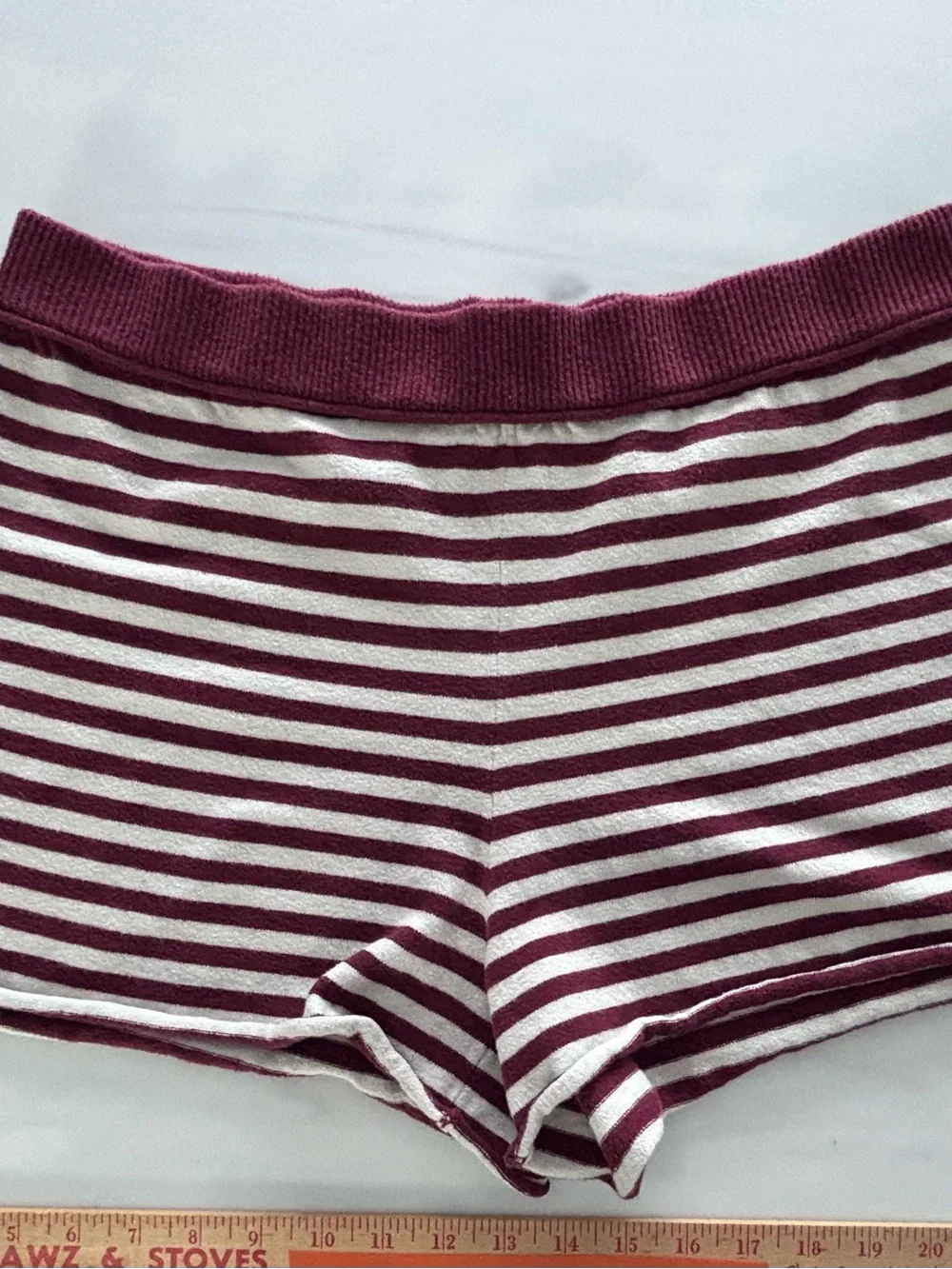 aerie Maroon and White Striped Bike Shorts